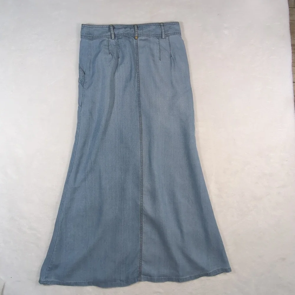 Holding Horses Denim Maxi Skirt Women 4 Slit Boho Western Grunge Y2K Jean A-Line - Picture 7 of 8